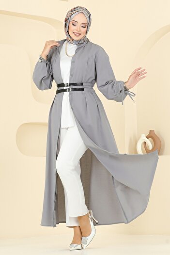 ModaMerve Double Belt Detailed Dress 3060Ktr750-Ms Gray