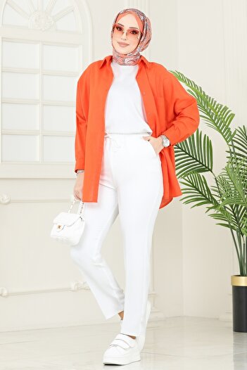 ModaMerve Elastic Waist Trousers 6626Yg95-Ms Ecru