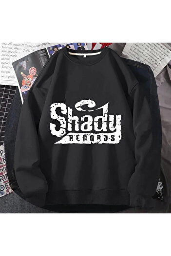 Mythologie Shady Records суитшърт - черен с принт, с качулка и широка яка
