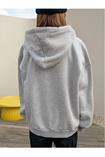 Mythologie Energetic Comfort Sweatshirt - Gray Printed Oversize Ribbon Hoodie