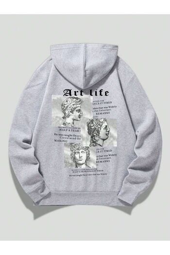 Mythologie Art Life Sweatshirt - Gray Printed Oversize Ribbon Hoodie