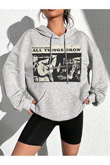 Mythologie Φούτερ All Things Grow - Γκρι με στάμπα Oversize με κουκούλα