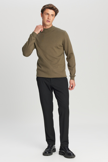 ALTINYILDIZ CLASSICS Men's Khaki Cotton Standard Fit Regular Cut Half Turtleneck Knitwear Sweater