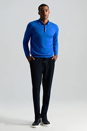 Hemington Merino Yünü Polo Yaka Mavi Triko