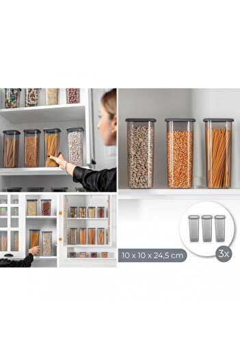 Kosova Storage box set 964FRM1106, 3 pcs, 1750 ml, 10x24.5 cm, Gray/Transparent