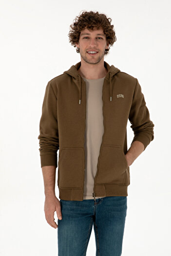 U.S. Polo Assn. Men's Regular Fit Khaki Ribbed Knitted Cardigan 50313755-Vr027