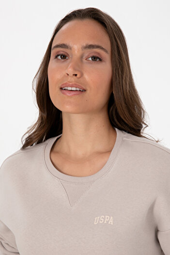U.S. Polo Assn. Women's Stone Embroidered Crew Neck Basic Sweatshirt 50313586-Vr049