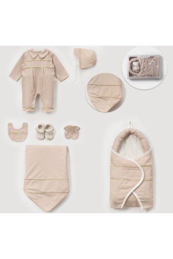 LOVE MAXX Cotton Gold/Black Piping 7-Piece Baby Set Hospital Release 0-3 Months Newborn