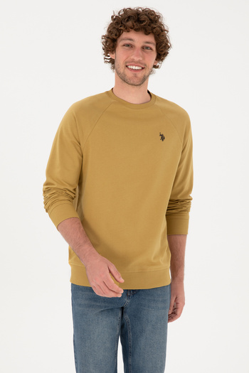 U.S. Polo Assn. Men's Regular Fit Crew Neck Mustard Thin Basic Sweatshirt 50313752-Vr151
