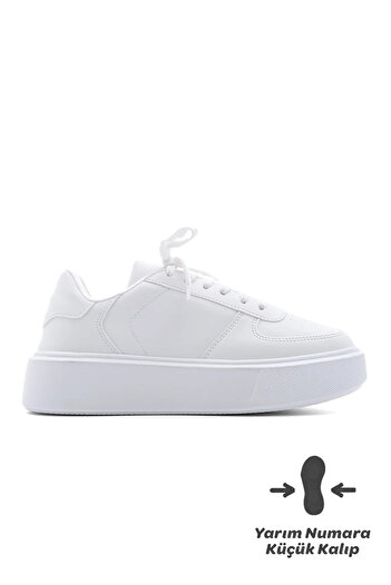 Store Kadın Sneaker Yüksek Taban Bağcıklı Spor Ayakkabı Azin beyaz