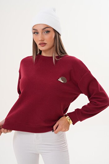 ŞİMAL Women's Hedgehog Embroidered Thessaloniki Knitted Sweatshirt 255075 -