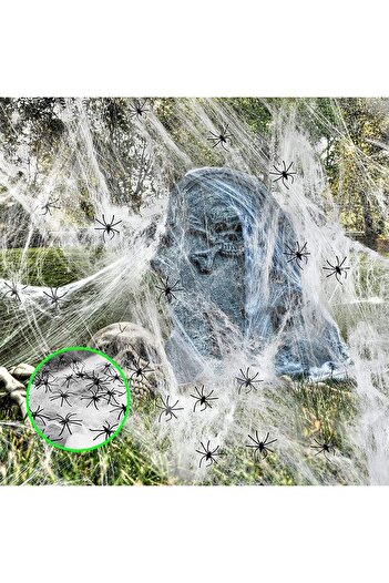 DİKO Set of cloth and 50 spiders for Halloween Diko, cotton/plastic, white/black