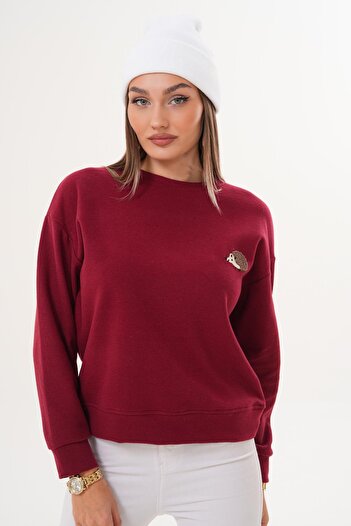 ŞİMAL Women's Hedgehog Embroidered Thessaloniki Knitted Sweatshirt 255075 -