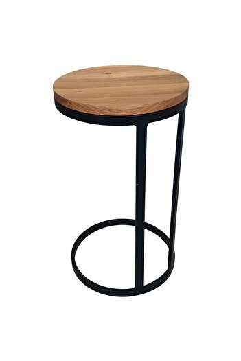 MONTANA CAMPENI Round side table - solid wood top and black metal structure
