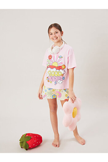 LC Waikiki Crew Neck Girls' Shorts Pajamas Set
