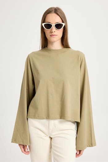 minaaise Women's khaki oversized short sleeve basic t-shirt 30059