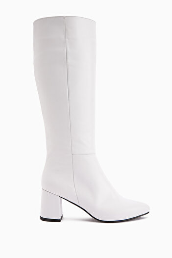 Limoya Velma Genuine Leather White Heeled Women's Boots