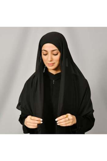 lamha abaya Black silk veil with adjustable tie