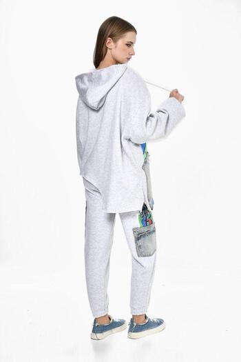 DQMANE Women's Oversize Hooded Design Printed Sweatshirt