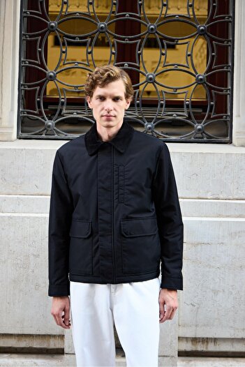 Danger Men's Coat Jacket with Black Contrast Collar