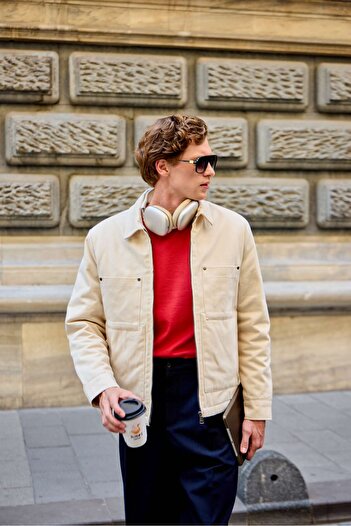 Danger Cotton Men's Coat Beige Jacket
