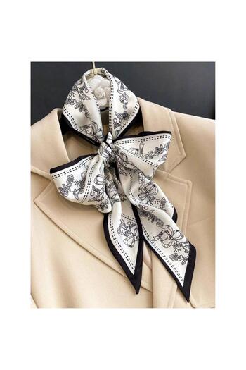 Pursehuit Butter white scarf with black floral print, Savana C1