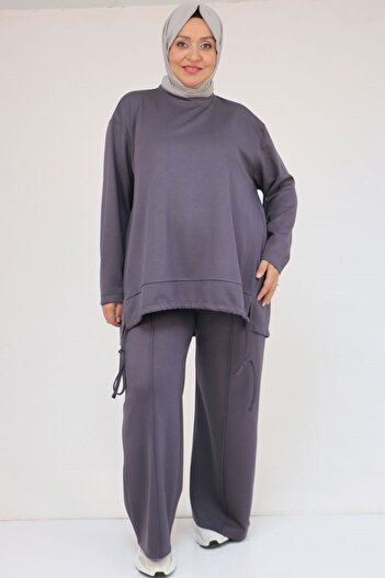 Eslina 57050 Plus Size Modal Pants Suit with Skirt Hem Detail - Anthracite