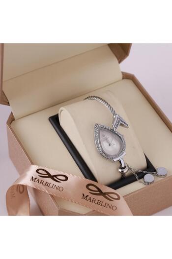marblino Women's silver heart-shaped watch with elegant design