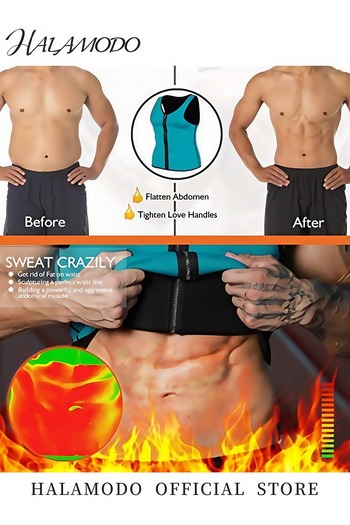 HALAMODO Waist Trainer Sweat Vest for Men Hot Neoprene Sauna Tank Top Vest No Zipper Gym Workout Suit