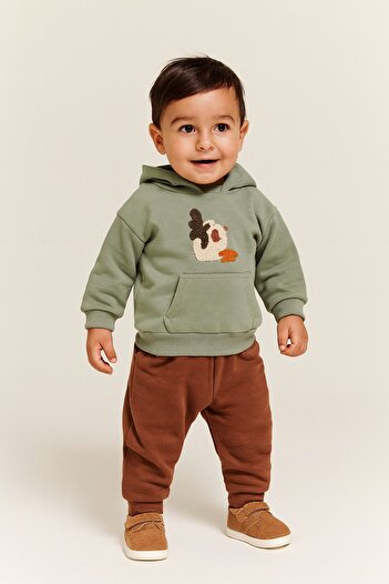 dinamik çocuk Cactus Themed Kangaroo Pocket Hooded 2-Piece Set Unisex Bottom Top 6-9-12-18-24Months