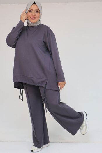 Eslina 57050 Plus Size Modal Pants Suit with Skirt Hem Detail - Anthracite