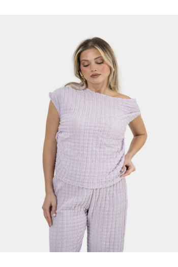 MODAFABRİK Lilac Shoulder Detail Blouse & Wide Leg Pants Set