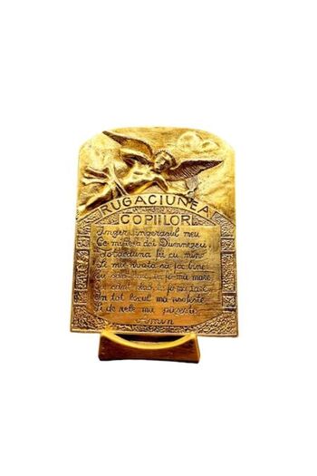 ArtBucovina Placa Decorativa din Ceramica cu foita de aur - Rugaciunea Copiilor - Ingerii vegheaza impreuna cu t