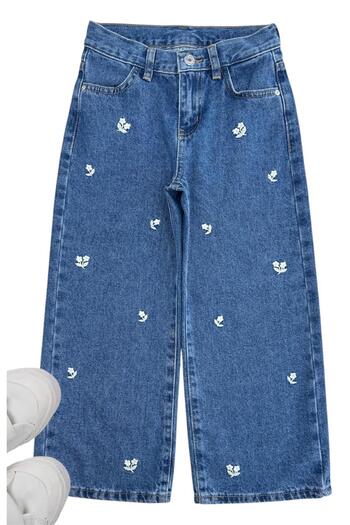ASL GOLF CLUB Pantaloni din denim cu broderie florală pentru fete