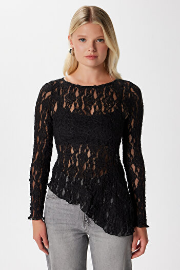 Ritnice Angel asymmetric black long sleeve lace top / blouse