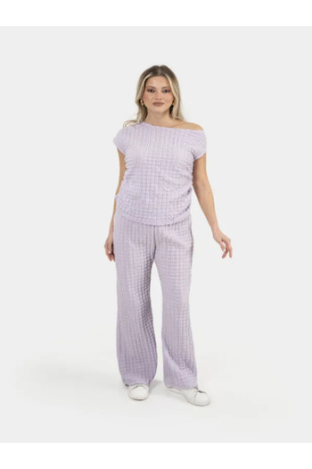 MODAFABRİK Lilac Shoulder Detail Blouse & Wide Leg Pants Set