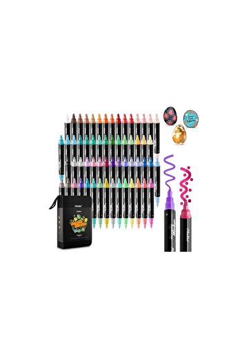 Ohuhu Set of 60 Acrylic Markers, 24 Metallic Colors, Dual Tips, Round and Fine, Multicolor