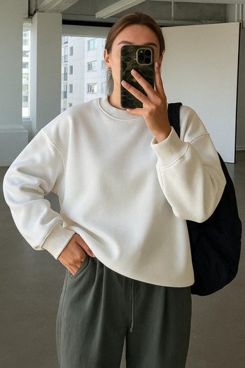 COMBİNE MİCHAİL Γυναικείο φούτερ με λαιμόκοψη Oversize εκρού