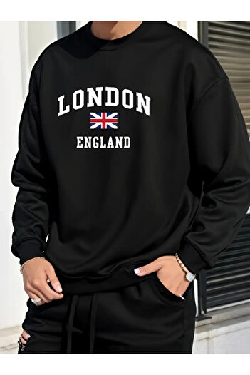 ETİLER COLLECTION Men's Long Sleeve Crew Neck Letter Print Two Thread Blouse