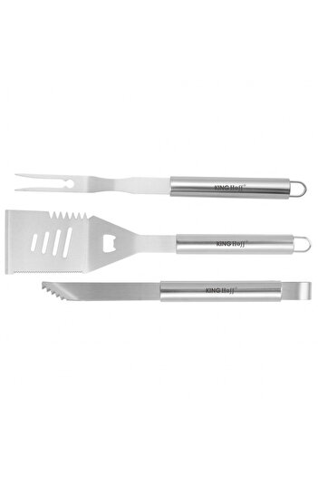 Kinghoff Set of 3 barbecue utensils KH 1919, Spatula, Fork, Tong, Stainless steel, Inox