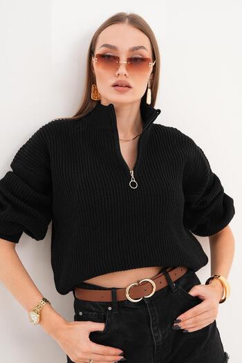 ŞİMAL Women's Collar Zipper Detailed Knitwear Knitted Sweater 255109 -