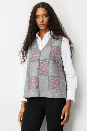Desen Triko Women's Patchwork Floral Felt Wool Vest Y.Füme_Y.G.Kurusu