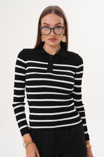 ŞİMAL Women's Striped Patterned Polo Neck Sweater 255095 -