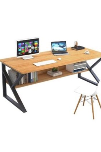 KESNUP Desk with storage shelf, robust metal structure, dimensions 80 x 40, Brown