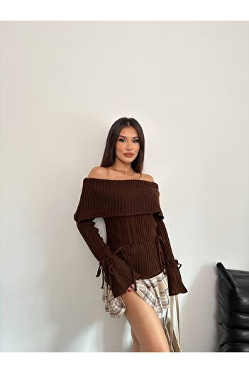 Lamierra Women's Knit Sweater with Open Shoulder Bow