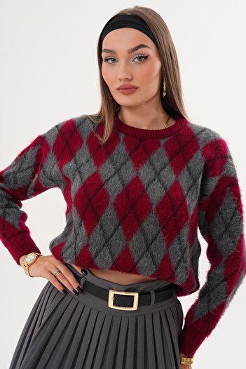ŞİMAL Women's Diamond Pattern Embroidered Sweater 255101 -