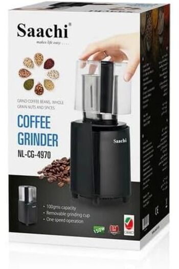 SAACHİ Electric Coffee and Spice Grinder with 150W Power, 100g Capacity, Stainless Steel Blade, One-Touch O