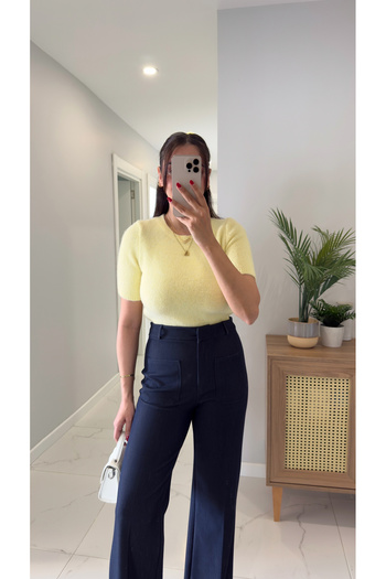 BİRCANÇİL Dlvin Gigi Yellow Soft Textured Short Sleeve Knitwear