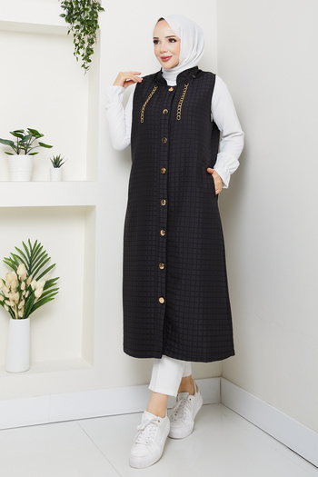 Pamuk Butik Women's Gold Accessory Detailed Quilted Vest