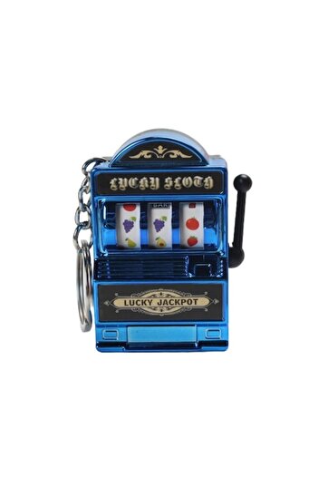 dalimag Breloc Slot Machine, Mecanism Functional, Model Lucky Jackpot, 4x6 cm, Plastic, Albastru